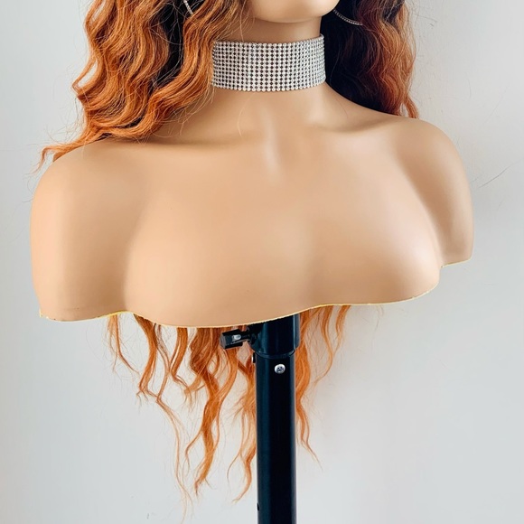 Long Wavy 24” Ombre Orange Copper Premium Fiber Lace Front Wig - Picture 6 of 14